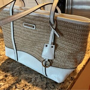 Dana Buchman Straw Tan and White Tote Bag NWOT